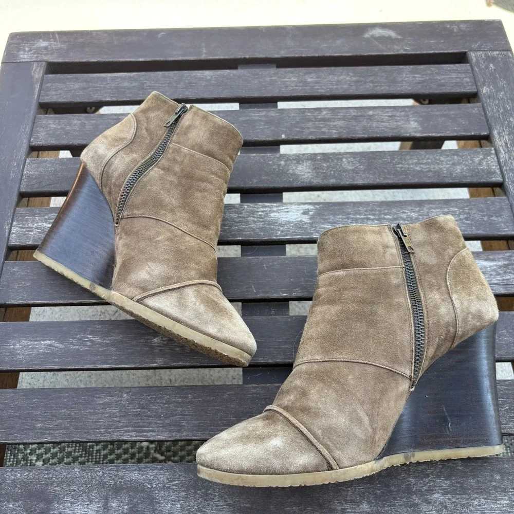 J. Crew Women's Greer Brown Leather Wedge Ankle Booties # 49152 Size ~10-10.5*